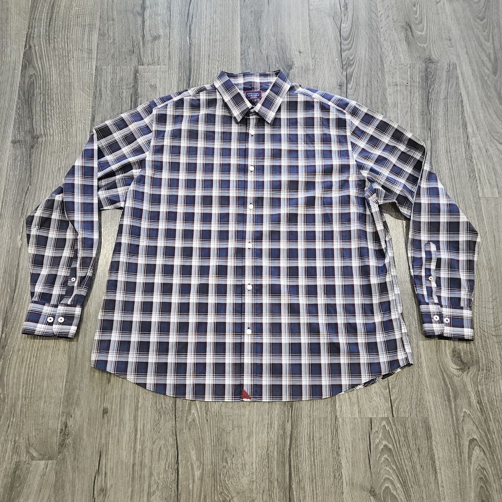 UNTUCKit Mens XXL Relaxed Fit Wrinkle Free Plaid Button Down Shirt Navy Blue